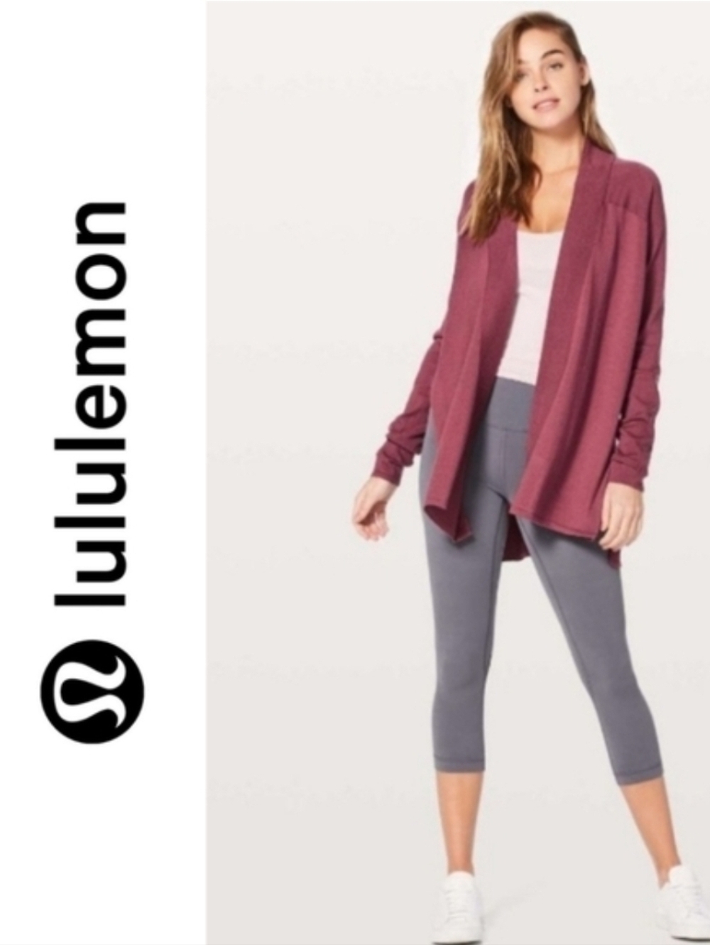 Lululemon Blissful Zen Merino Wool Cardigan -Side Slit Sweater-So Merlot -Size 6